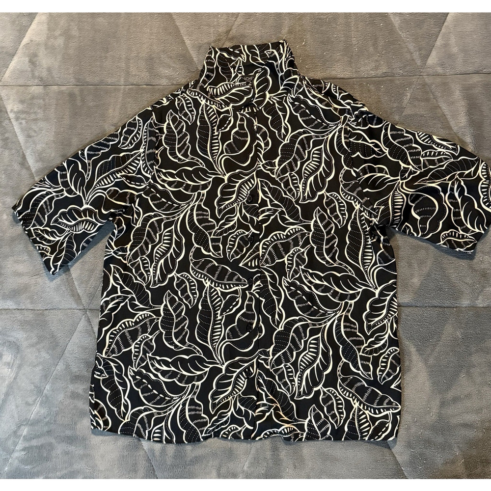 Rachel Zoe 100% Polyester Shirt Women's XL Black & White Floral Button Down